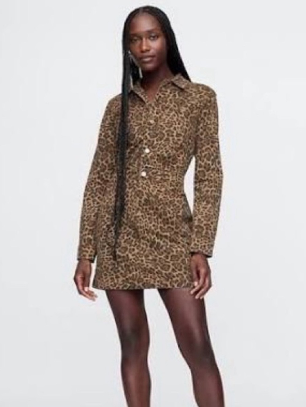 GAP Cheetah Denim Mini Dress M - Brown/Tan